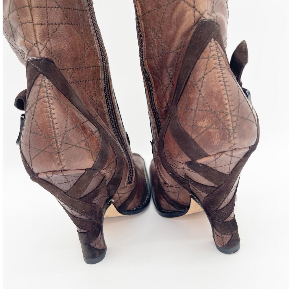 Dior Vintage y2k Galliano Era Brown Cannage Louis XVI OTK Lace Up Boots EU 39 - Picture 8 of 13